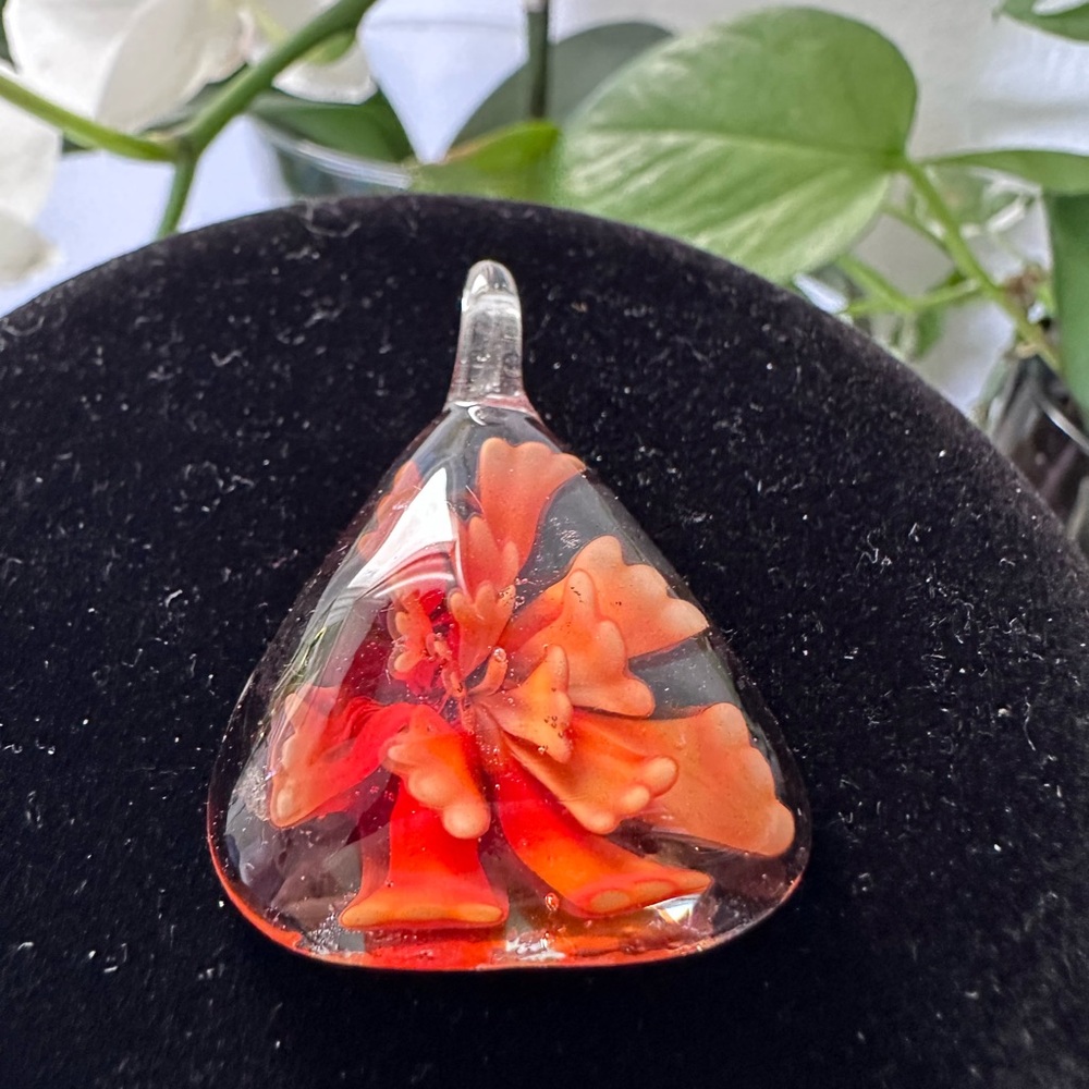 Elegant Glass Orange Flower Pendant